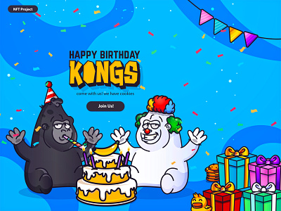 Happy Birthday Kongs branding character character design gorilla illustration kratom logo mascot nft ui visual identity web design