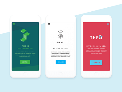 Thrii - 3 concepts for same brand / brand & UI design branding concept logo steps ui