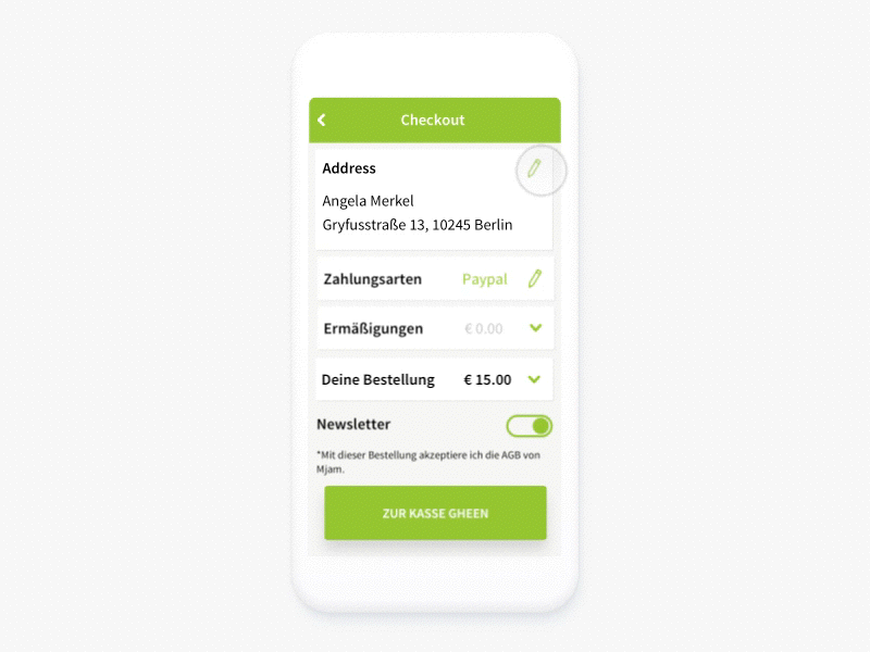 Simple add/edit address on checkout design ux ui delivery material ui check out mjam