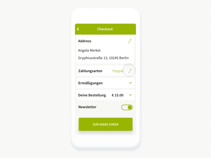 Easy to select/change payment method on checkout app checkout cvr delivery design ui ux