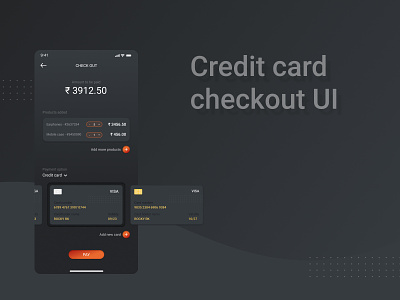 Credit card checkout UI add card banking creditcardcheckout dailyui dailyui 002 dark mode dark theme dropdown ecommerce design mobile ui payment payment method pddezign productdesign products rkdesign uidesign uiux visa card