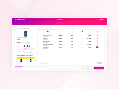 Point of sale - Invoise add customer checkout contact customer discount instock invoice multiple invoice pddezign price products quantity retail store rkdesign salesman shopping cart similar products transaction