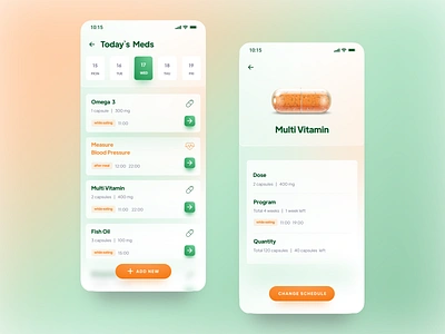 Medication Reminder App | Concept alarm app calendar concept glass effect gradient healthcare medical medical app medicine patient pills reminder ui