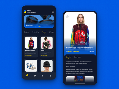 Marketplace | Spend With Ukraine app concept dark mode design fashion ios marketplace mobile design night mode online store ui ui-ux user interface ux