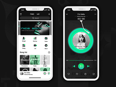 Music APP app，icon green music ui