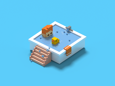 Bath Time :) 3d bath blue duck render room voxel voxelart water