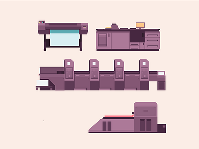 Printing Machine 2d design flat style illustration machine press prints purple technology vector