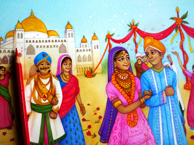 A little preview of my Indian royal wedding illustration