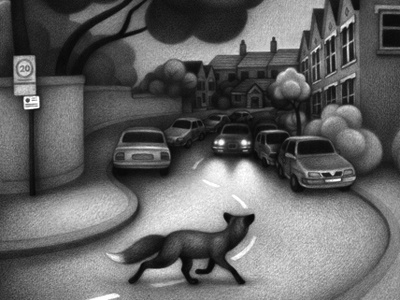 Nocturnal Glimpse city drawing fox illustration nature pencil wildlife