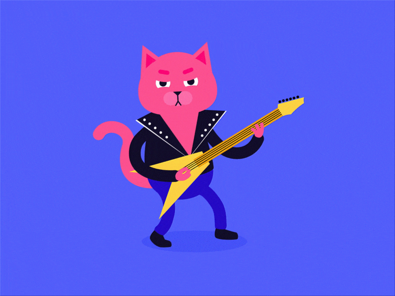 Rock cat animation cat flat guitar illustration rock