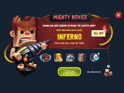 inferno character characterdesign digger fire game concept game design hero inferno popup wacom