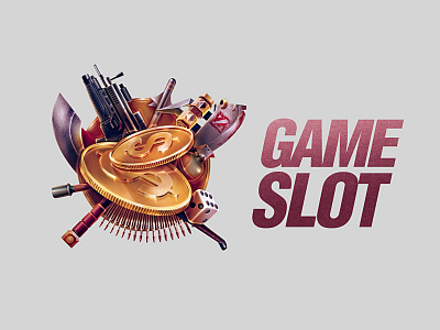 The gameslot logo 2d art coins gambling gambling design illustartion logo logo design logotype ui art wacom weapon