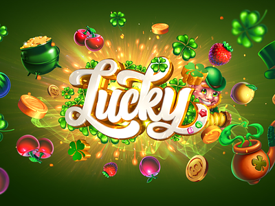 Lucky 2d 2d art branding casino design fruits gold green illustration logo lucky maya wacom wacom intuos