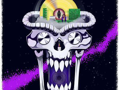 Laserdisc skull horror illustrator laserdisc retro retrowave scifi skull space synthwave vector