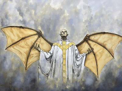 Midnight mass angel dark darkart evil illustration ink netflix netflixseries painting traditional art vampire watercolor