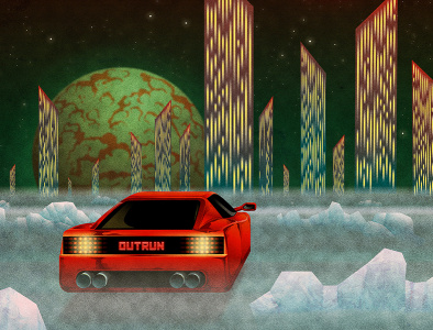 Outrun planet 80s design illustration retrowave scifi space synthwave vector