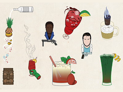 Cocktails cocktails flamming dr pepper hurricane illustration kumkuat mai tai miami vice vector zombie