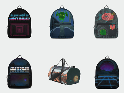 Bags aesthetic apparel backpacks bags design duffle bag graphic illustration retrowave synthwave