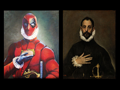 Deadpool + El Greco: the nobleman with taco on his chest. deadpool deadpoolmovie elgreco fanart illustration oil painting taco