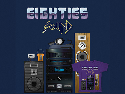 Eighties sound shirt 80s baffle flat graphic hifi illustration lettering music speakers tshirt typography vector