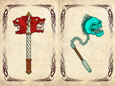 Rpg cards battleaxe cards dark demon game illustration mace medieval rpg vector weapons