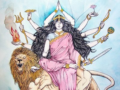 Hindu goddess deity feminine feminism goddess hindu hinduism illustration oriental painting she warrior watercolor