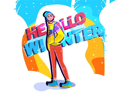Hello winter.. art direction artwork artwork design blue character character design colors design digital art girl hello illustration illustrator orange snow winter