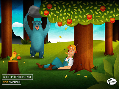 good intentions are not enough 2d animation art basel bear bird cartoon farmer forest friends illustration serag