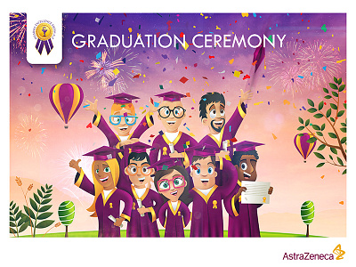 astrazeneca graduation astrazeneca cartoon cermony certifcate charater firework garden graduation seragbasel sketch sky vectorart