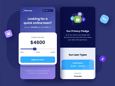Landing page for Loan service borrow cards clean design icons illustration landing loan ui ux vector