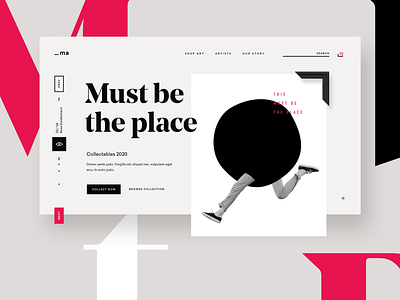 Modern Art Webshop Concept black branding cozy flat illustraion landing page light minimal modern pink poster red typography ui web web design website