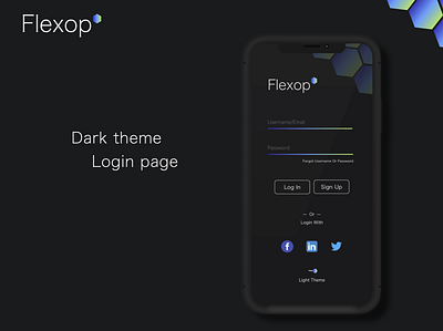 Flexop ios ui theme dark and light app branding dark theme design interface interfacedesign ios light theme login screen minimal ui ux