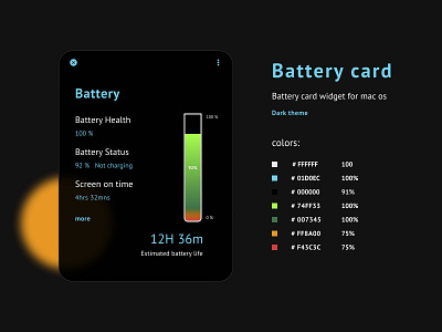 Battery Widget Dark Theme for Mac OS app battery dark theme design interface macos themes ui ux web widget