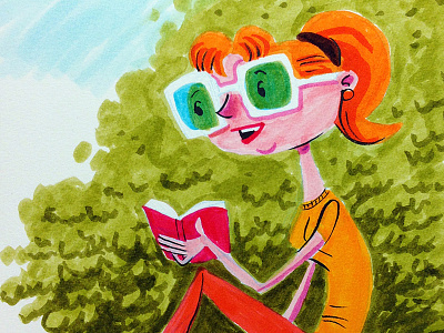 Girl with Funglasses, reading girl girl wearing sunglasses sunglasses tim paul timpaulillustrations