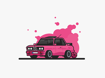 Hello Dribbble! car debut dribble first shot illustration old school pink