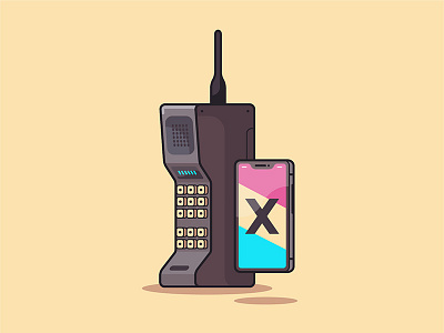 Old vs New adobe icon illustration iphone x mobile old school phone retro stroke tech vector yellow