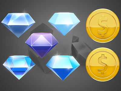 Gems and coins 3d coins gems icon mobile