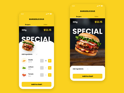 Burger bar menu app UI iPhone X