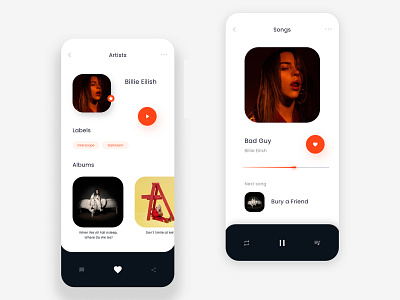 Music Player Artist & Playlist Concept app design app designer app designers clean colors design interactive minimal moder music player typogaphy ui ux