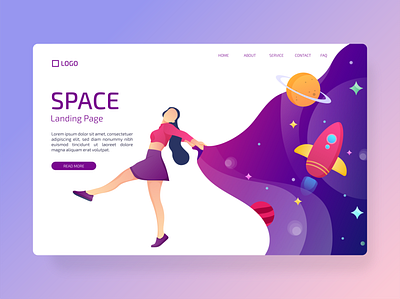 Space Landing Page Illustration design gradient color illustration illustration art illustrator landing landing page landing page design rocketship space stars ui ux vector web webdesign website