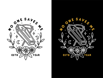 No One Saves Me Logo 2d badge branding clean coffin cross death flat icon illustration logo minimal typogaphy vector