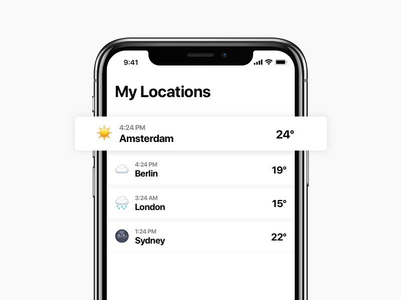 🌡️ Emoji Weather Overview design app weather emoji iphone sketch ui ux ios