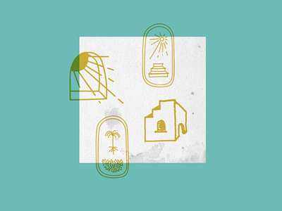Various marks branding casa iconography illustration logo paper sketches stairs sun tree treehouse window