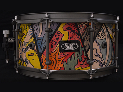 Hand-painted Snare Drum color comic custom drummers drums illustration ink pen watercolor