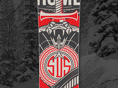 Rome Snowboards Crossrocket Model badge seal skateboard snake snowboard snowboarding sword vector viper