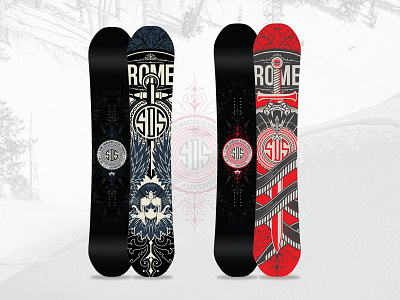 Rome Snowboards 2015 Crossrocket badge design seal skateboard snake snowboard snowboarding sword vector viper