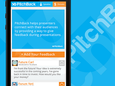 Pitchback App Snapshot branding identity presentation startup