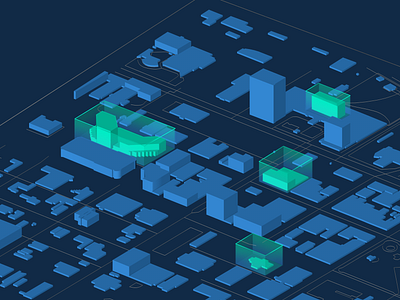 Rendered City Map with Highlighted Buildings 3d cinema4d city map