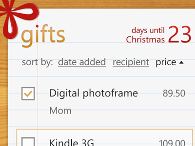 Gifts app for Windows Phone