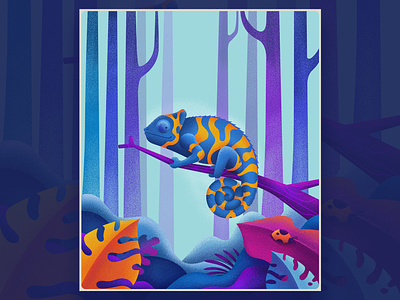 Chameleon animal art blue chameleon color design illustration nature purple texture trees